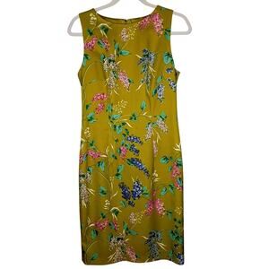 Hobbs London Moira Sleeveless Floral Sheath Dress in Chartreuse - 6
